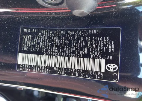 2020 Toyota Corolla Le from USA, damaged, VIN 5YFEPRAE5LP102923